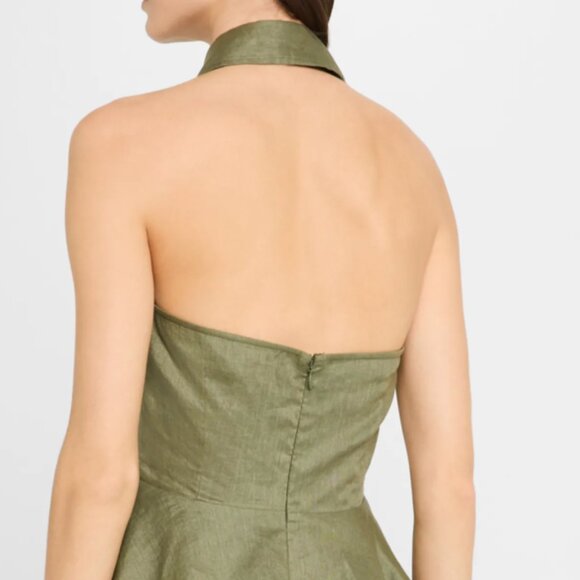 NEW - Veronica Beard Lancaster sleeveless green olive Linen peplum Top sz 6 - Picture 4 of 5